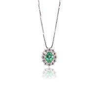 Collana con smeraldo e contorno di diamanti in oro bianco 18kt – 2.25 g | Smeraldo 0.28 ct + Diamanti 0.14 ct G/SI | Idee Preziose dal 1987 - IP.CK18B/4S